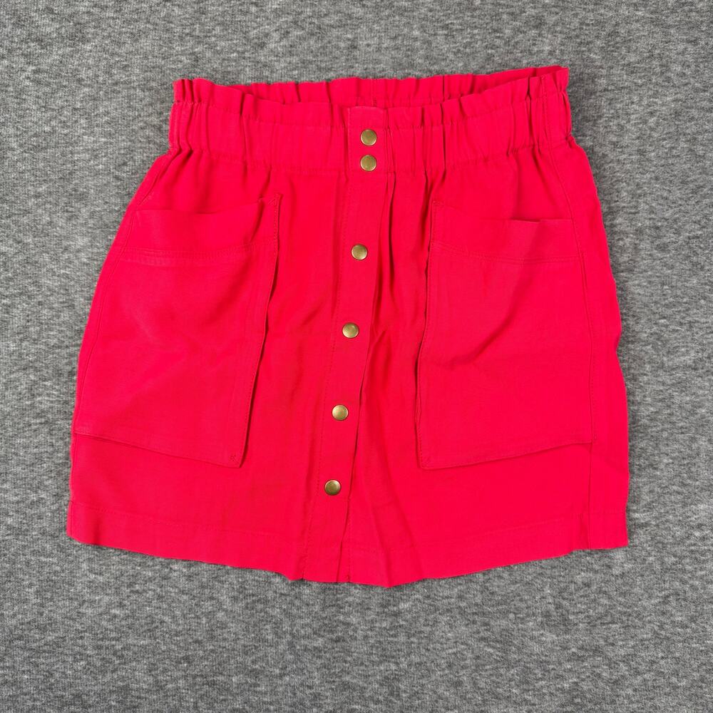 A loves A Elastic Waist Button Front Paperbag Mini Skirt Red XS Cowgirl Chic